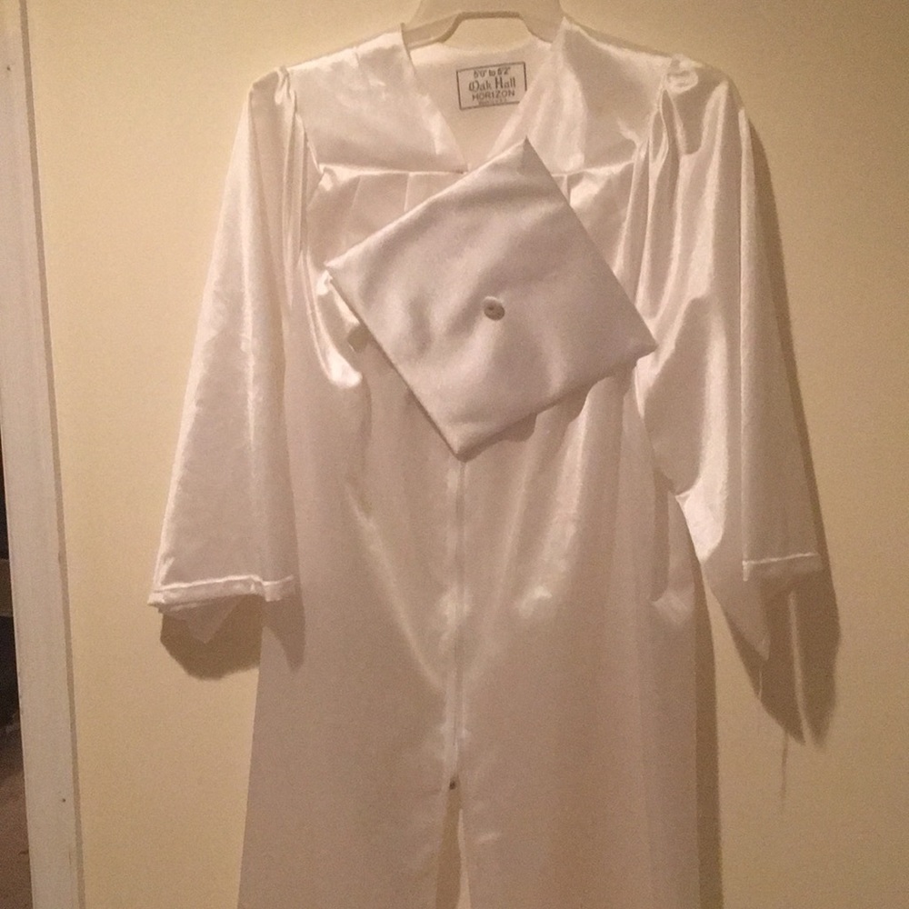 White Graduation Cap and Gown